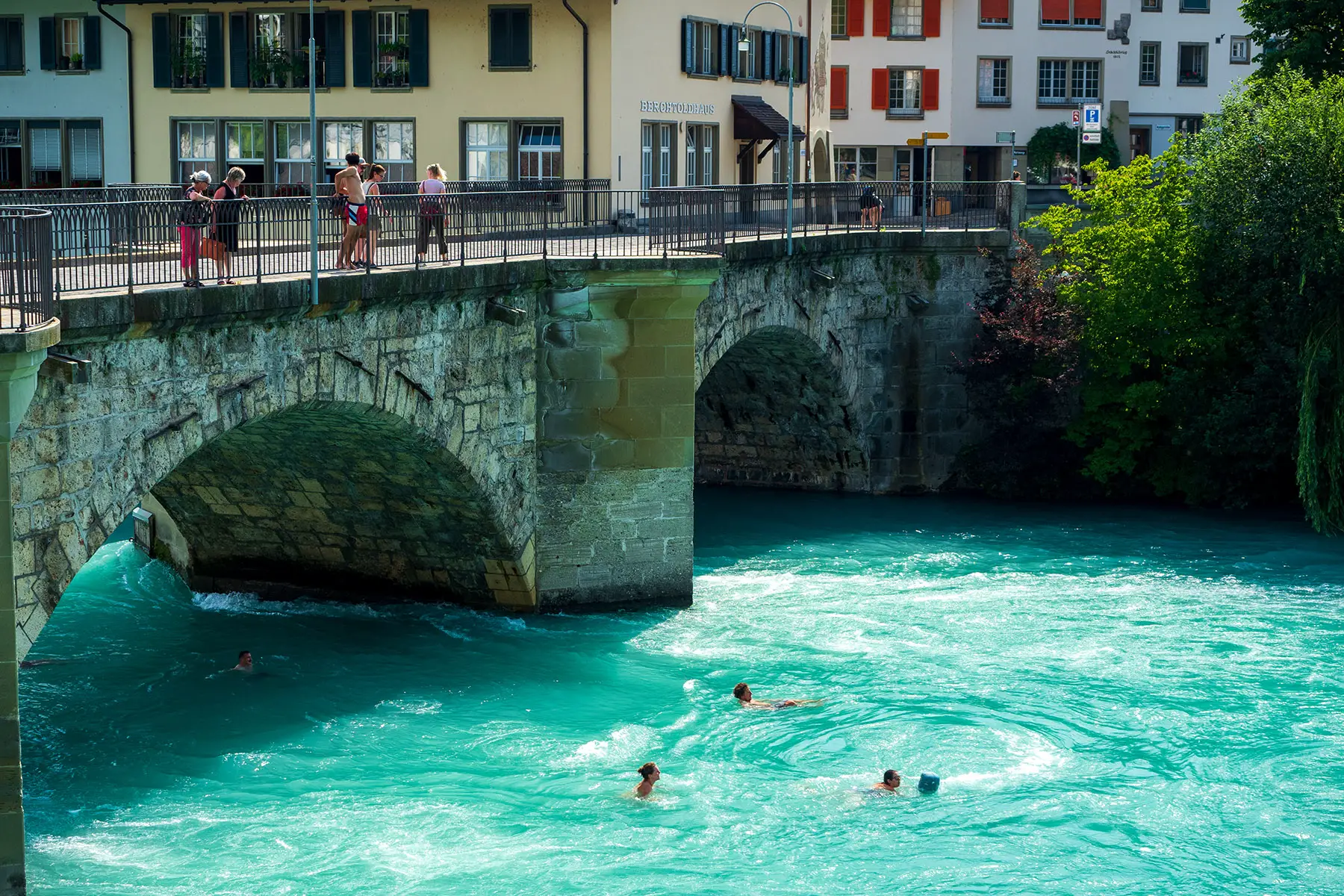 Swimmers in the Aare River in Bern, Switzerland