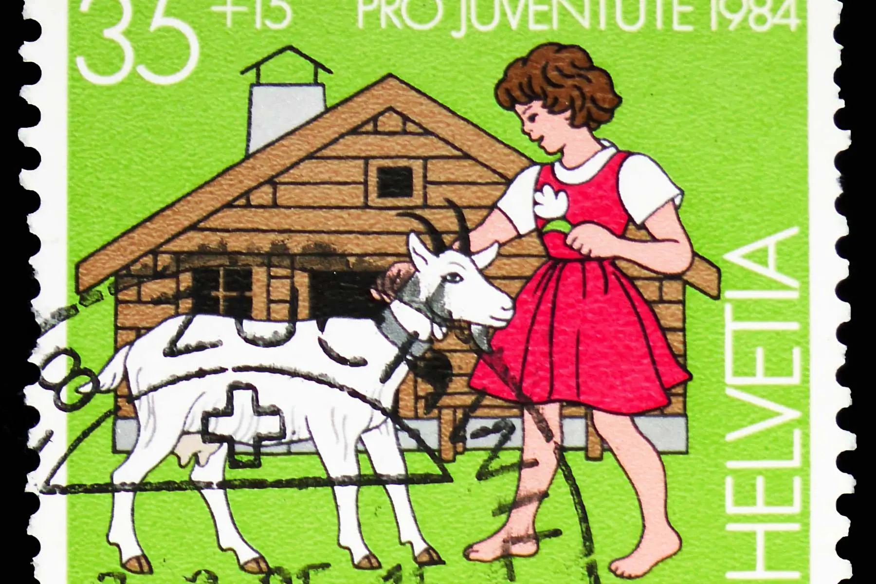 Swiss stamp of Heidi and goat