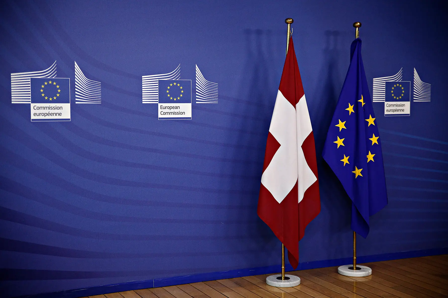 Flags of Switzerland and the EU at the European Commission