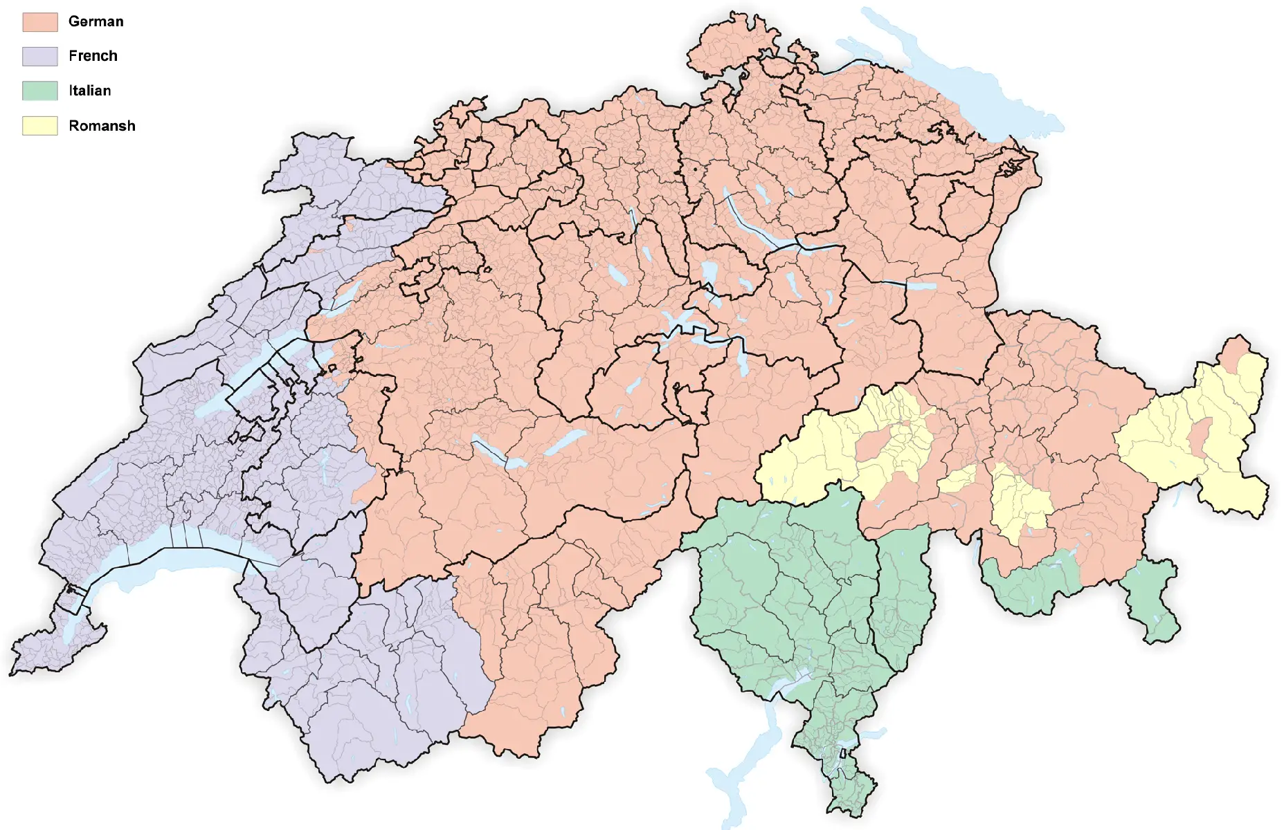 Map of language distribution in Switzerland (Image: Tschubby/Wikimedia)