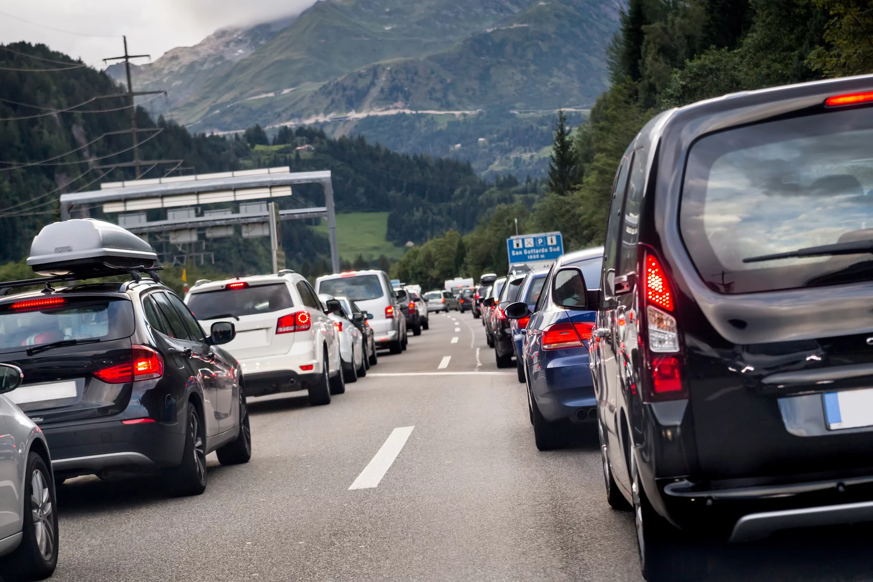 Traffic jam on a Swiss highway