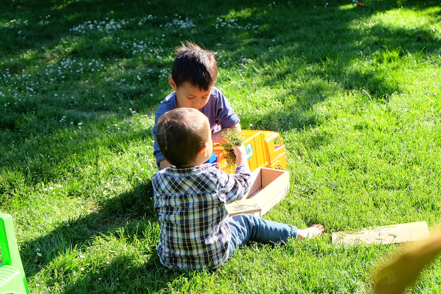 Two children playing outside