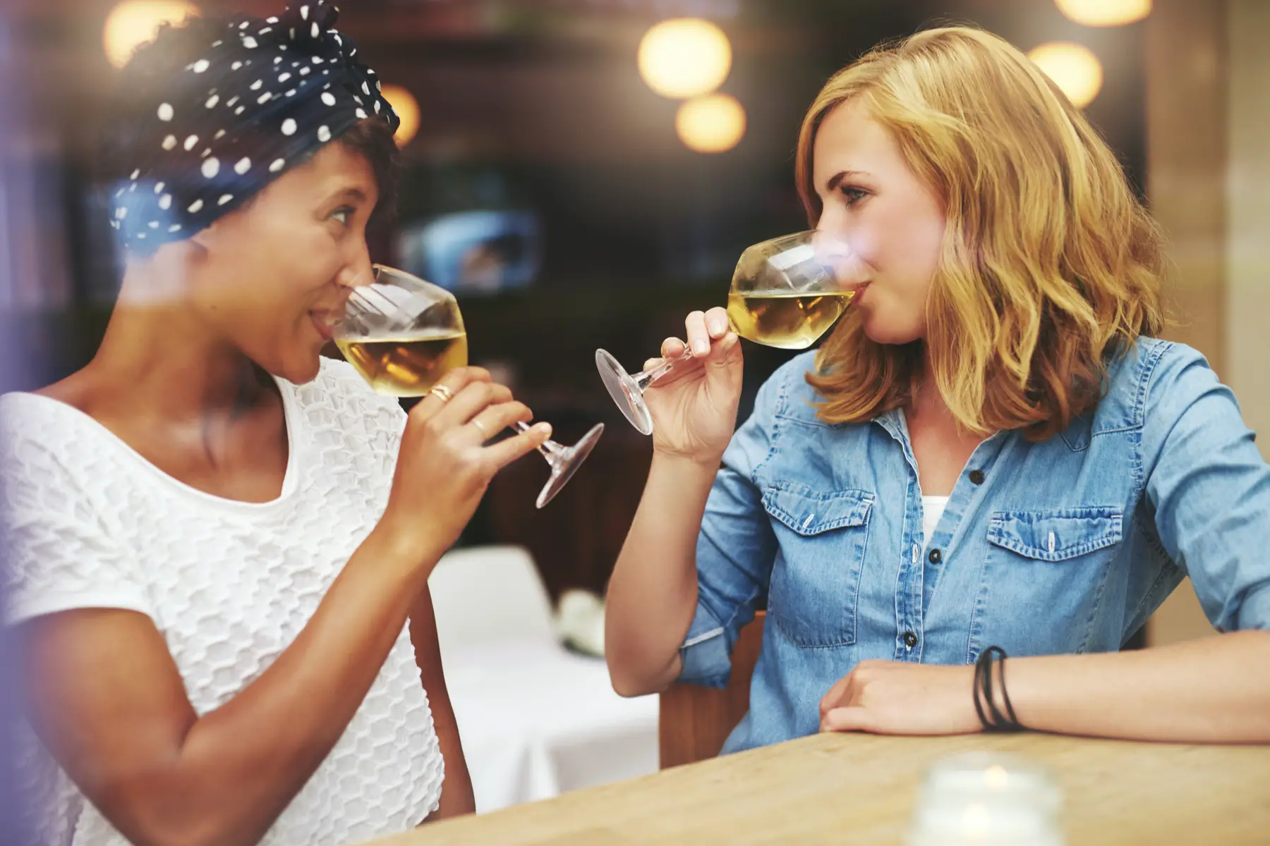 Two friends drinking wine
