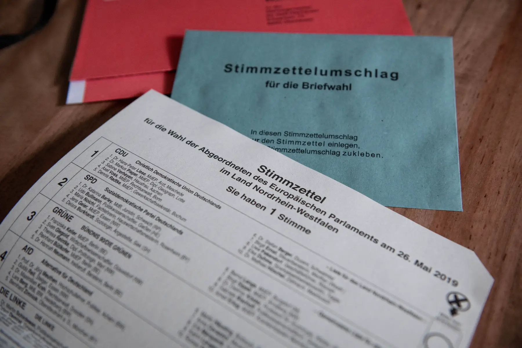 Part of the ballot paper for the European Parliamentary elections for NRW in Germany