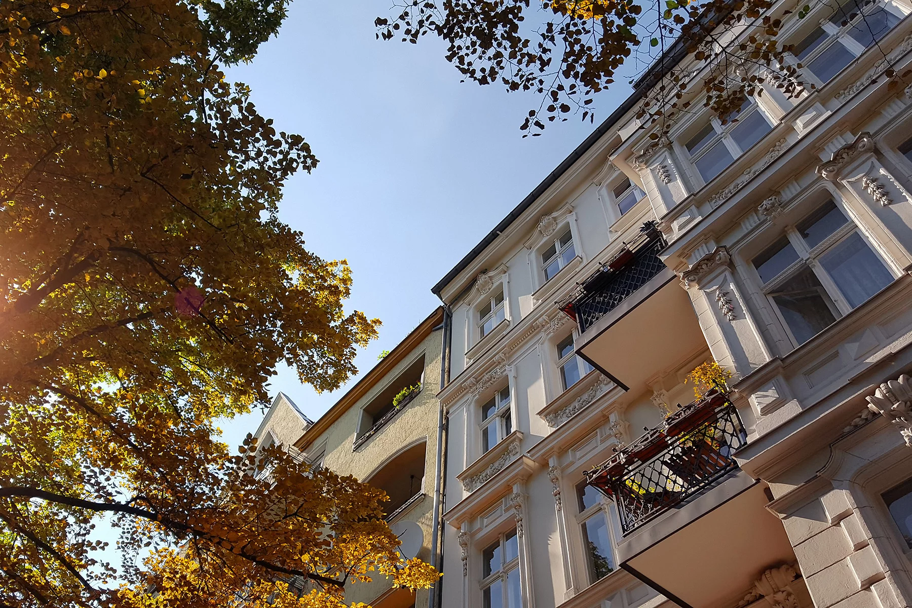 Old-fashioned, intricate apartment exteriors in Kreuzeberg in Berlin