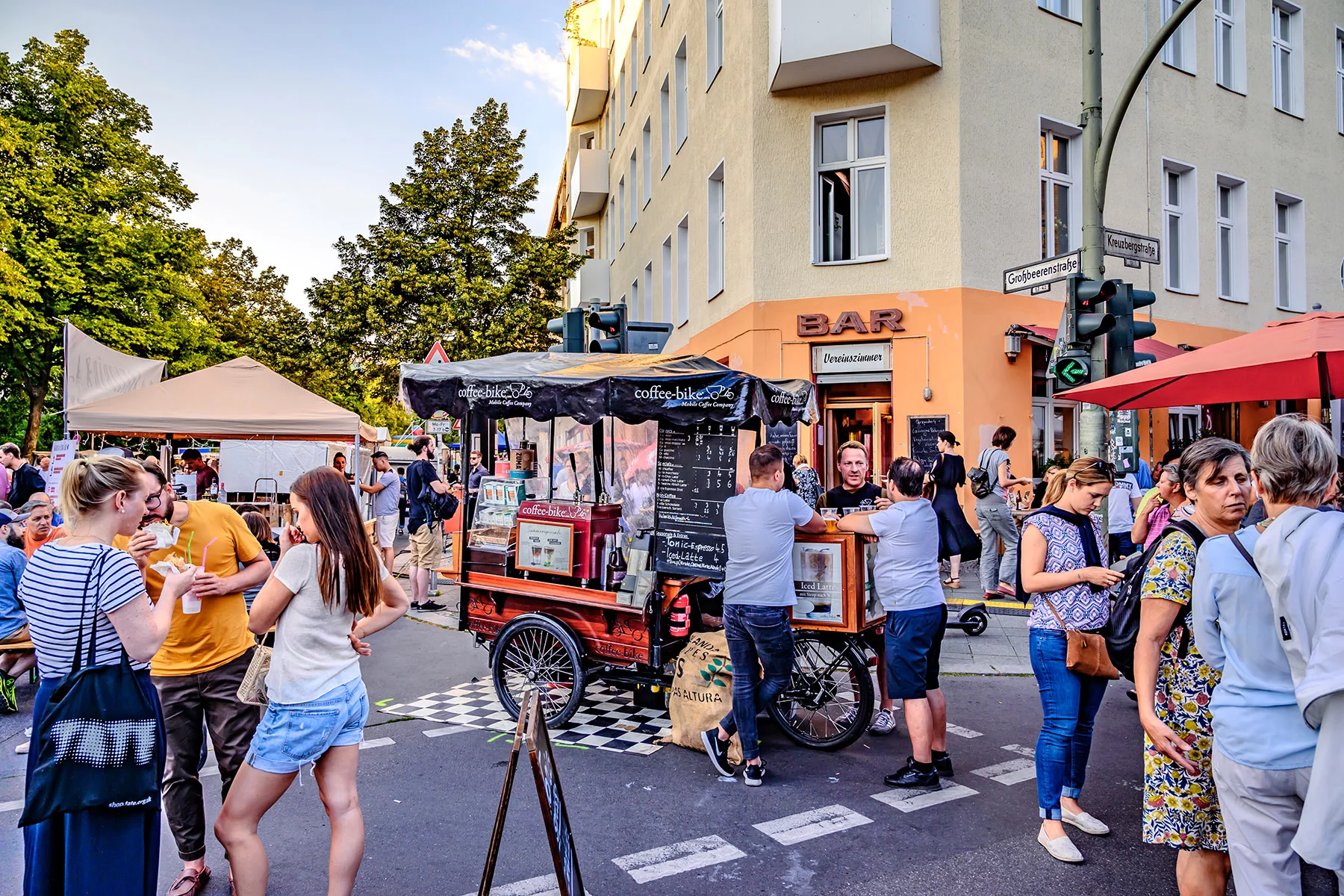 People enjoying street food in Friedrichshain-Kreuzberg
