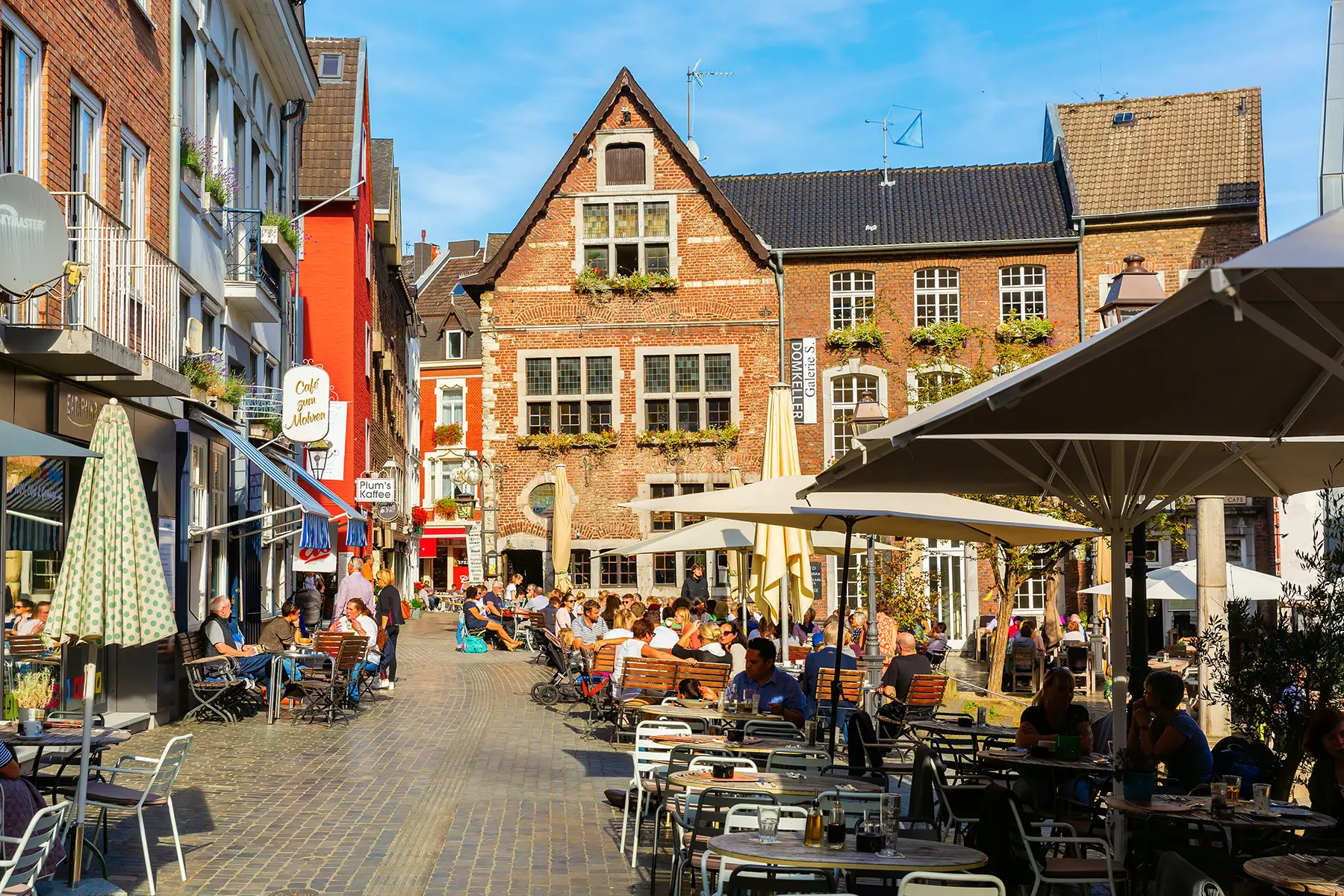 A square with outdoor cafés in Aachen