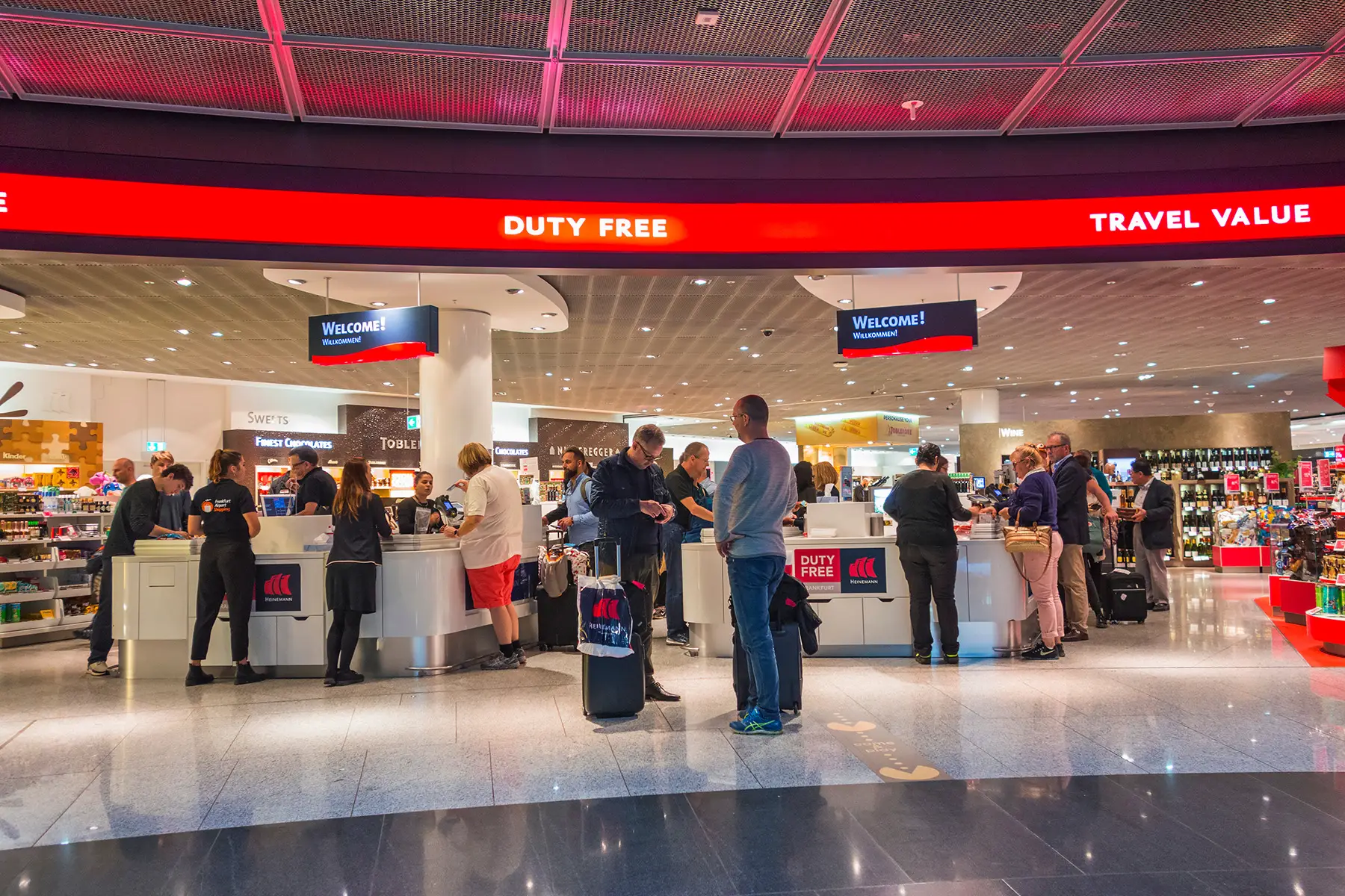 Customers at duty-free shop at Frankfurt International Airport