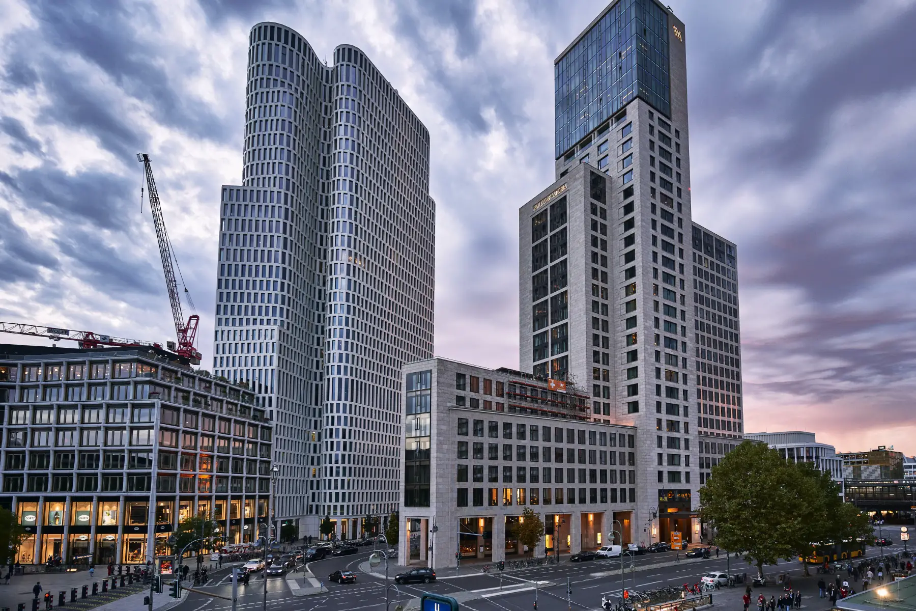 A landscape shot of high-rise office buildings in Kurfürstendamm business district in Berlin