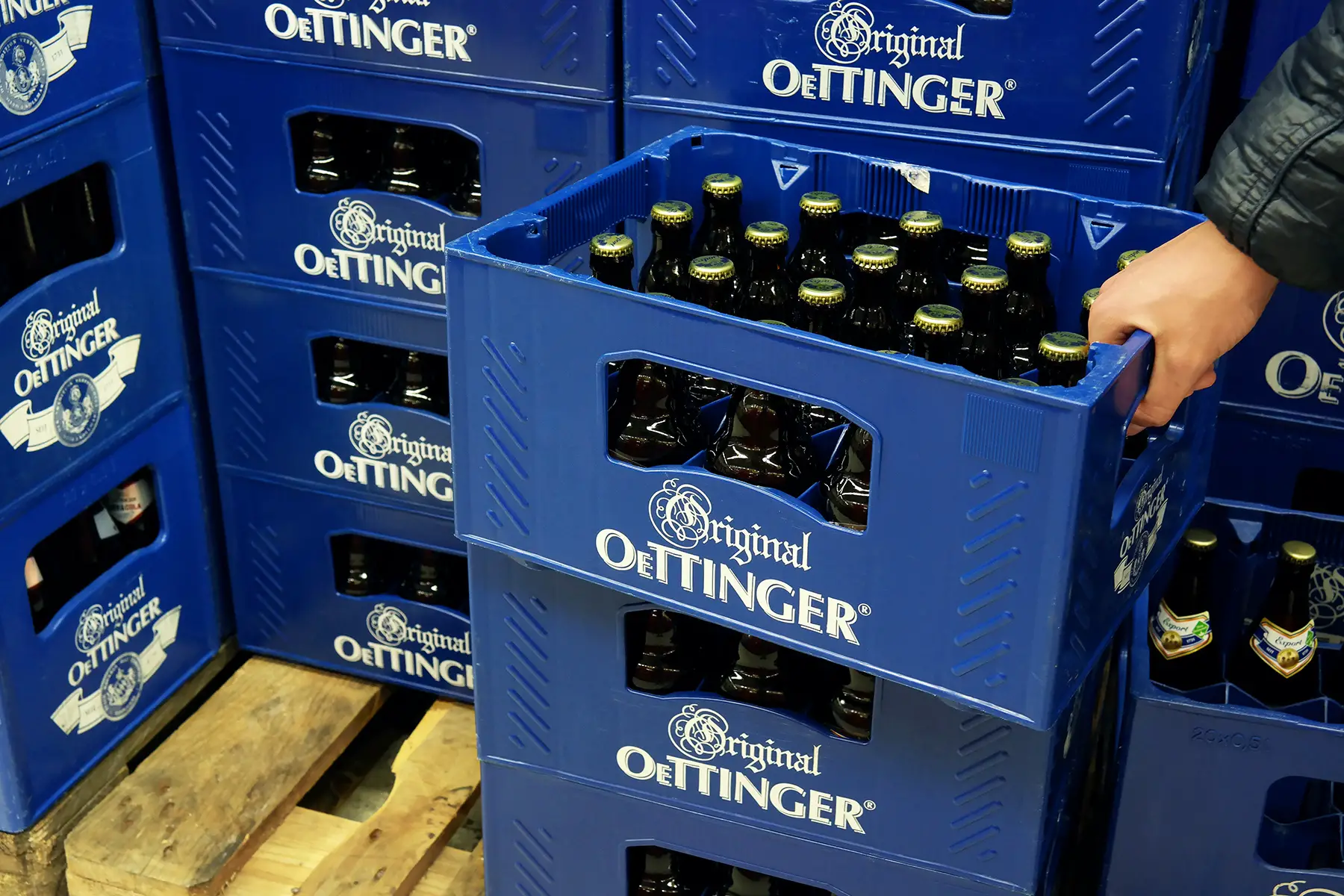 Crates of Oettinger beer