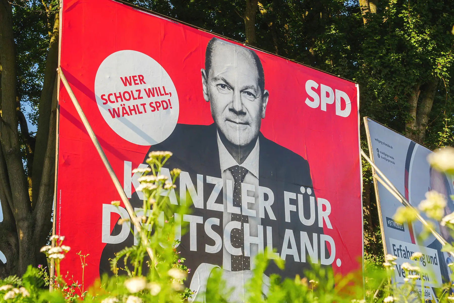 SPD sign during the 2021 German election