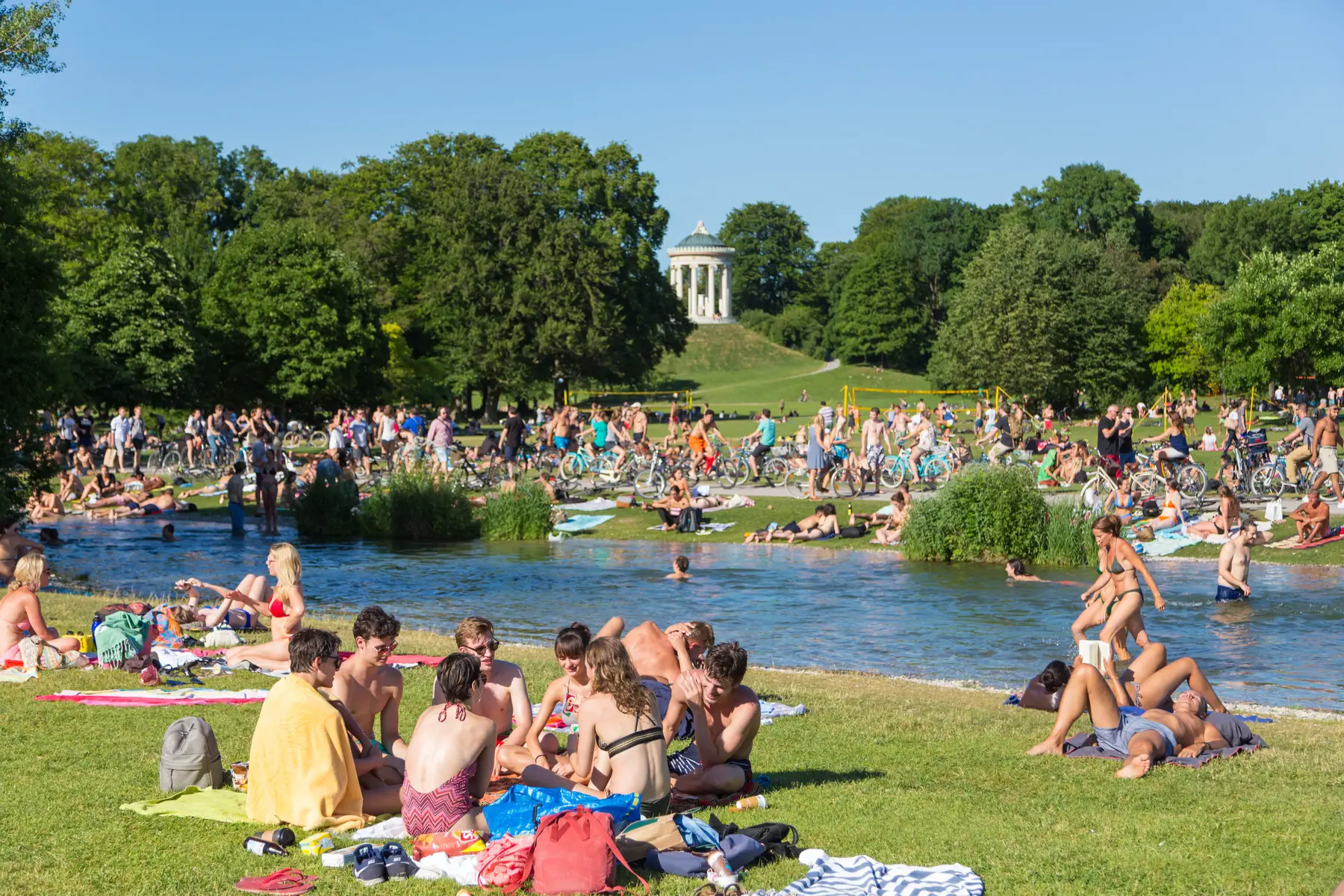 Swimmers at a park in Munich