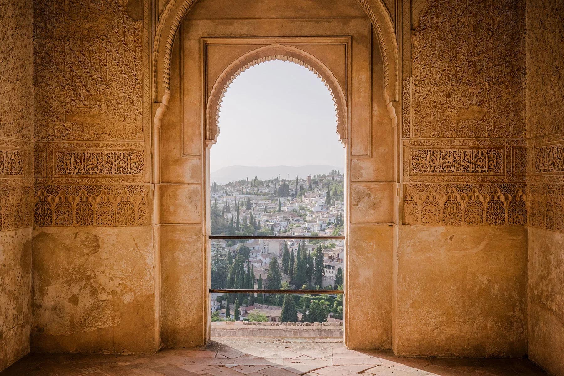 Ancient doorway overlooks Alhambra in Spain.