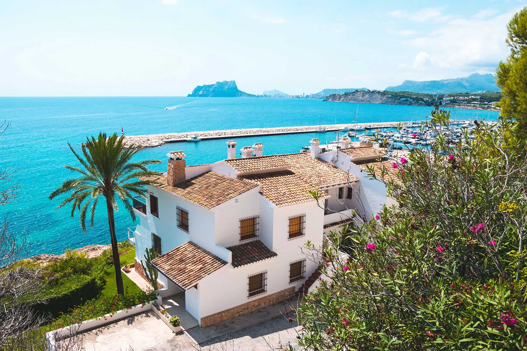 A coastal villa with a view of the bluest of blue seas in Moraira, Spain