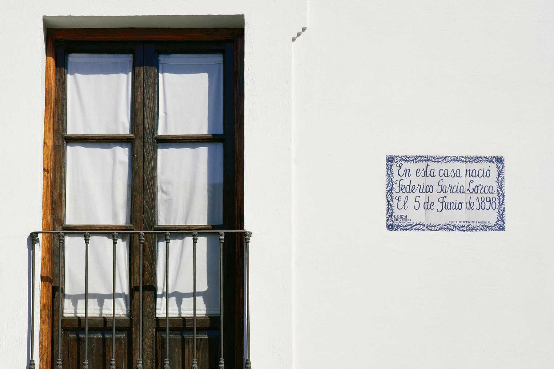 White wall near a door marks the birthplace of Federico Garcia Lorca in Fuente Vaqueros, Andalusia. A famous gay Spanish poet and socialist, Lorca was a victim of a Nationalist assassination at the start of the Spanish Civil War.
