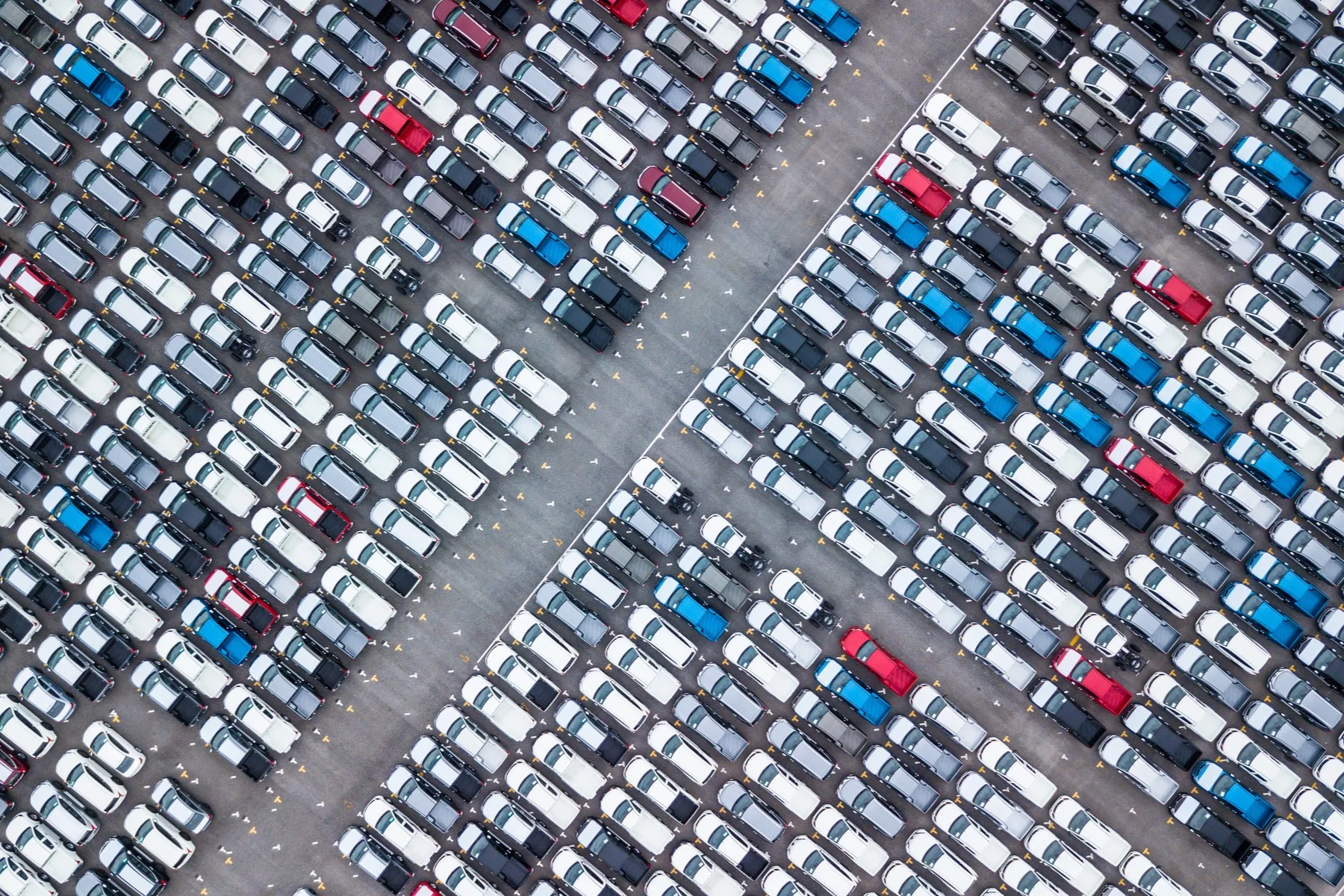 aerial shot of car dealership lot