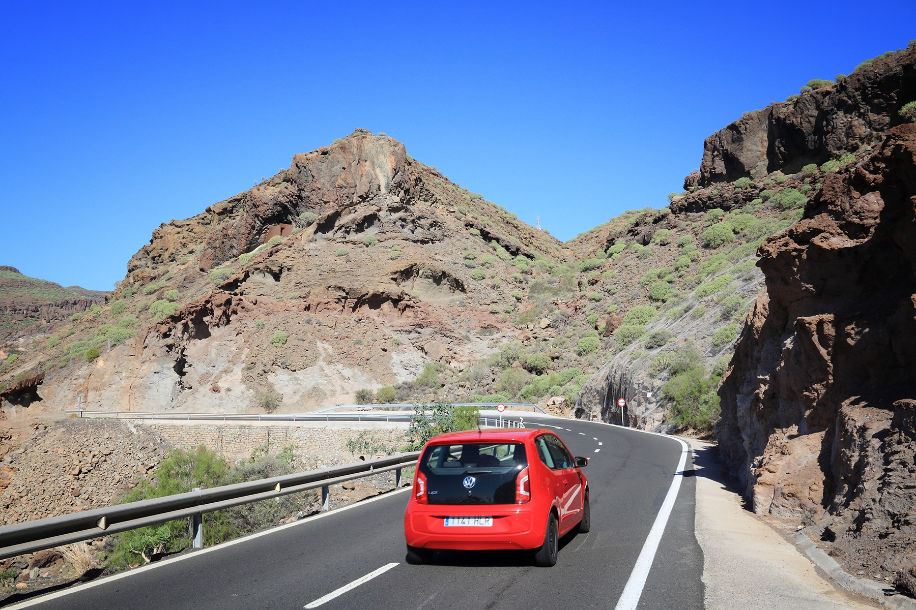 Car driving through the rocky countryside of Gran Canaria, Spain