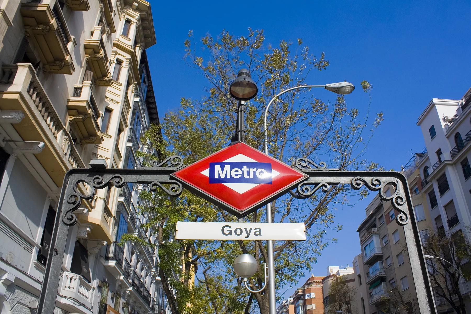 Metro station entrance in Goya, Madrid