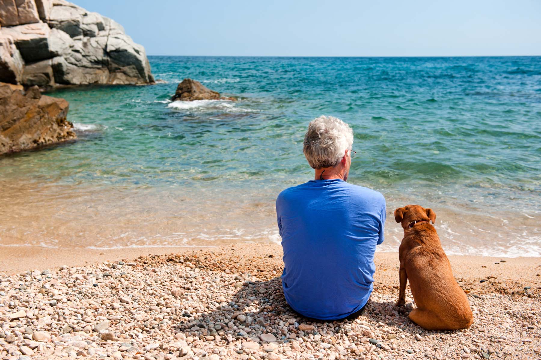 old man and dog at the sea