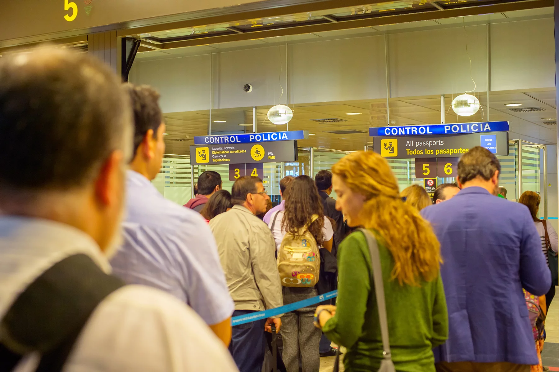 Passport control at Madrid-Barajas Airport in Spain