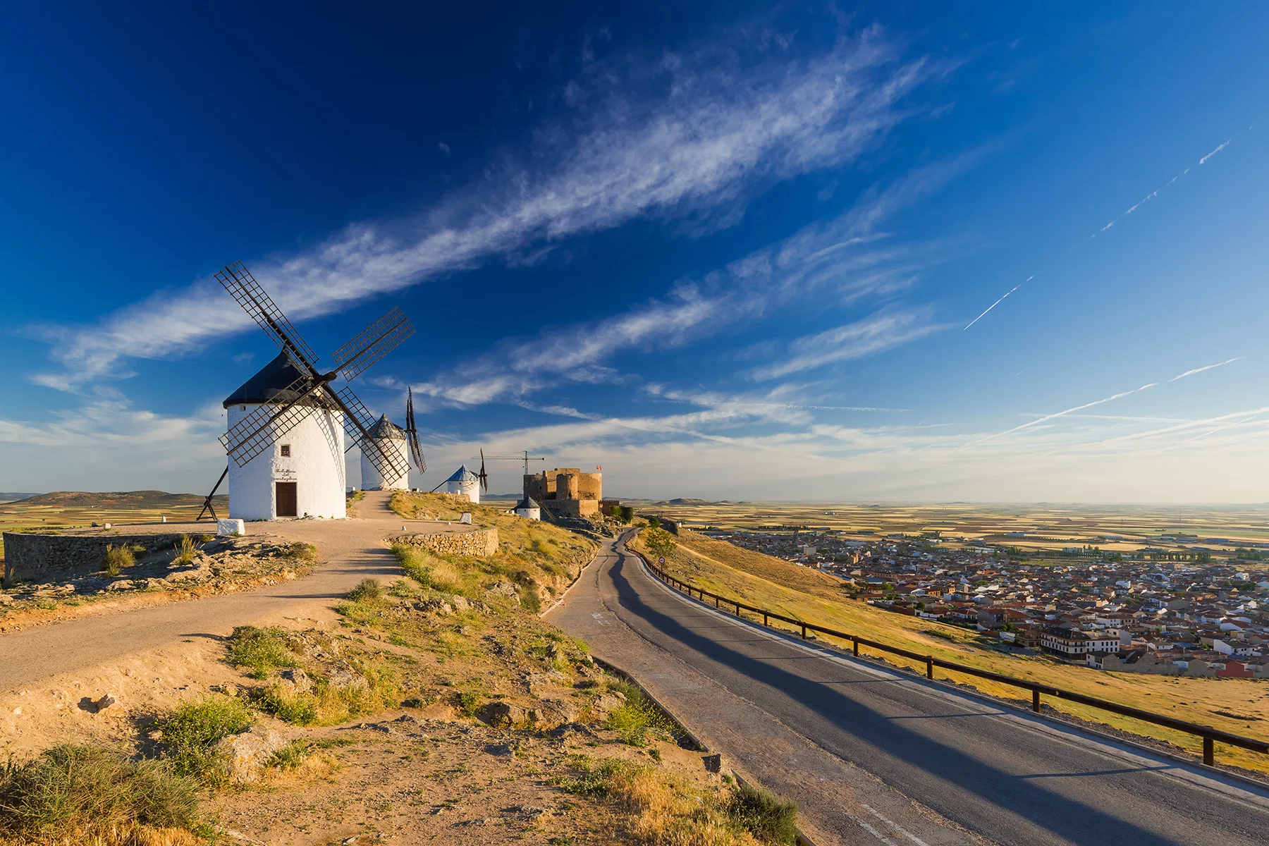 Windmills next to the road in Consuegra
