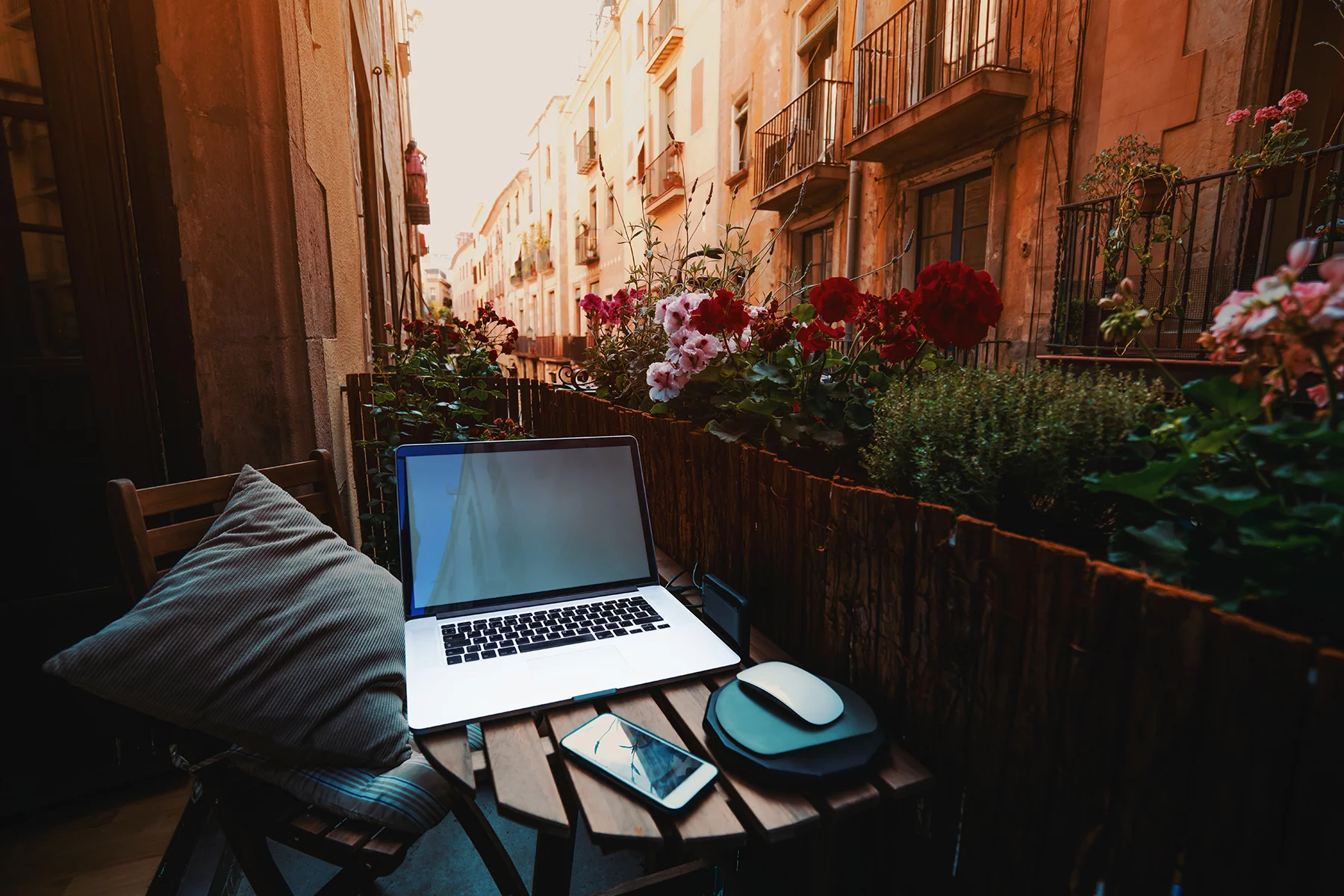 Working from home in a Spanish city