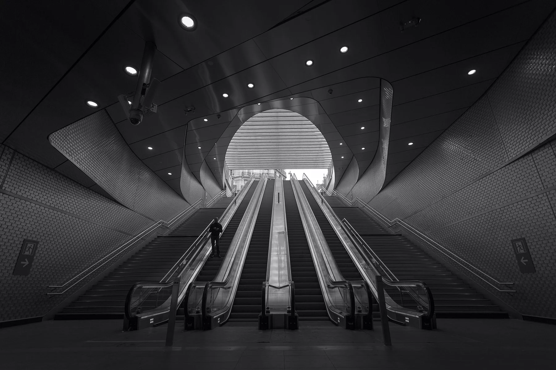 The escalators of the Chatelet transport hub at Chatelet