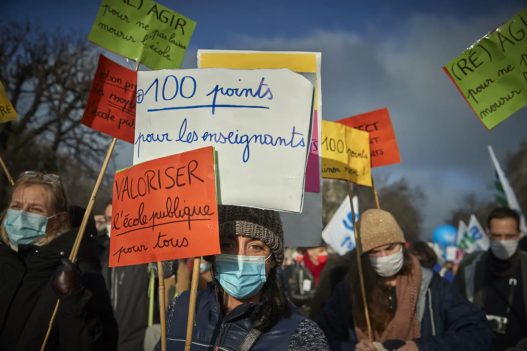 Teachers, parents, and pupils strike in protest against poor health and safety conditions in schools in January 2022 in Paris, France