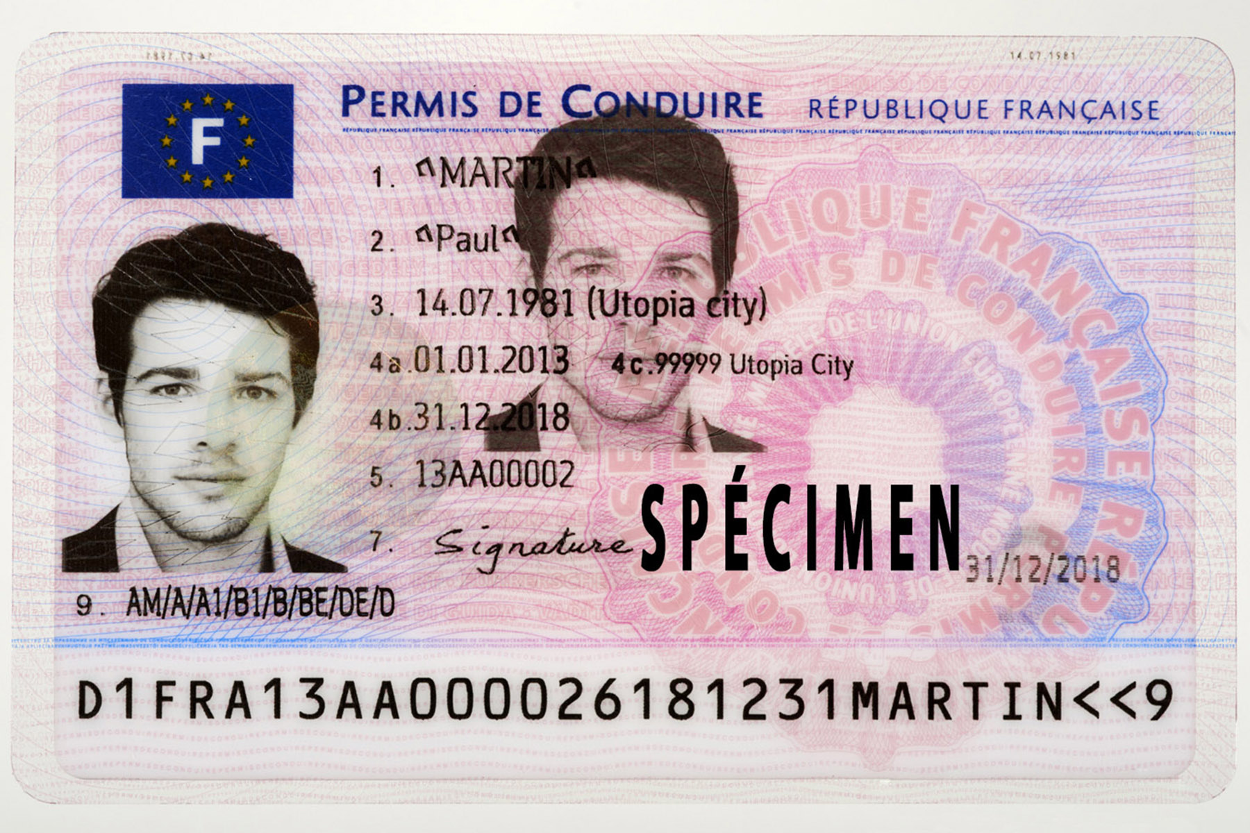 Example of French driver's license.