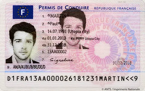 an example of a French driving license