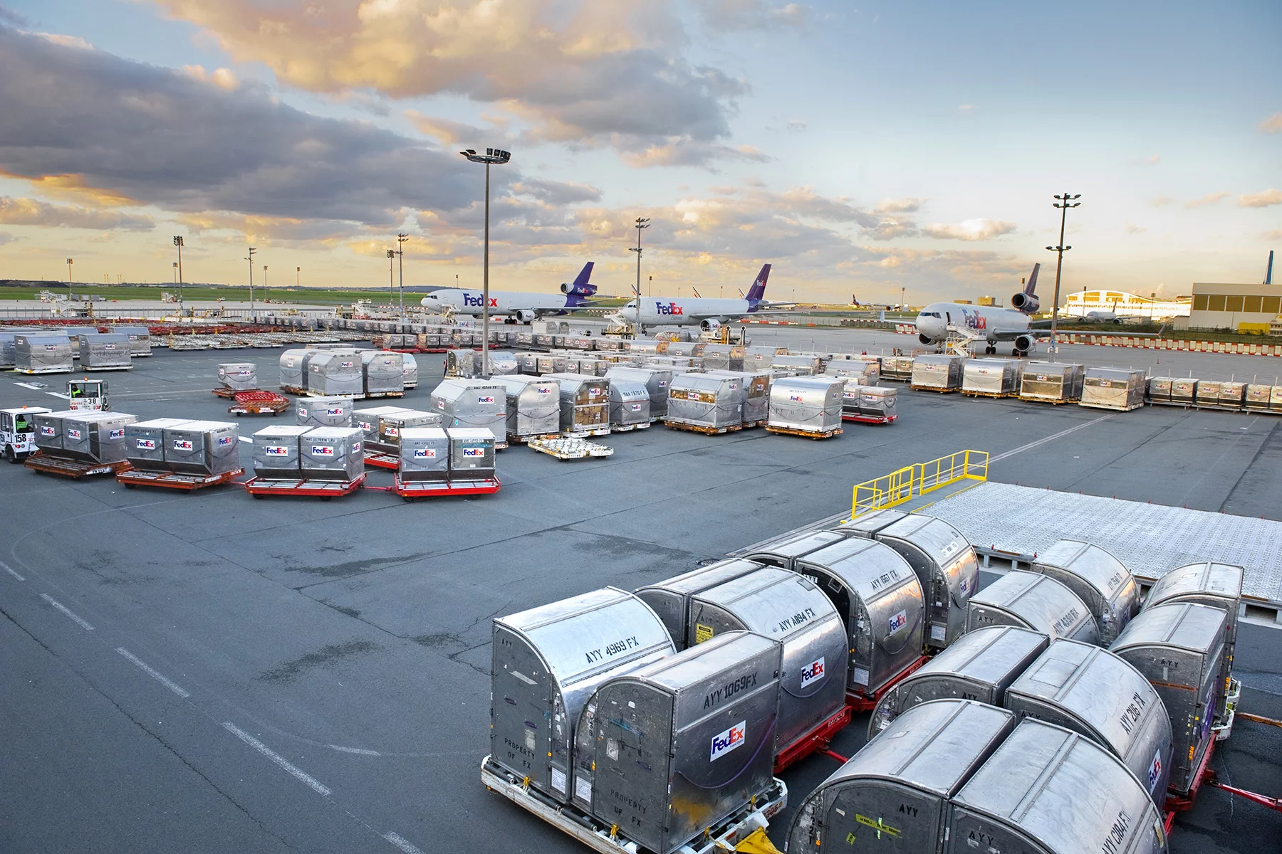 Cargo waiting to be loaded at Paris Charles de Gaulle Airport in Roissy, France