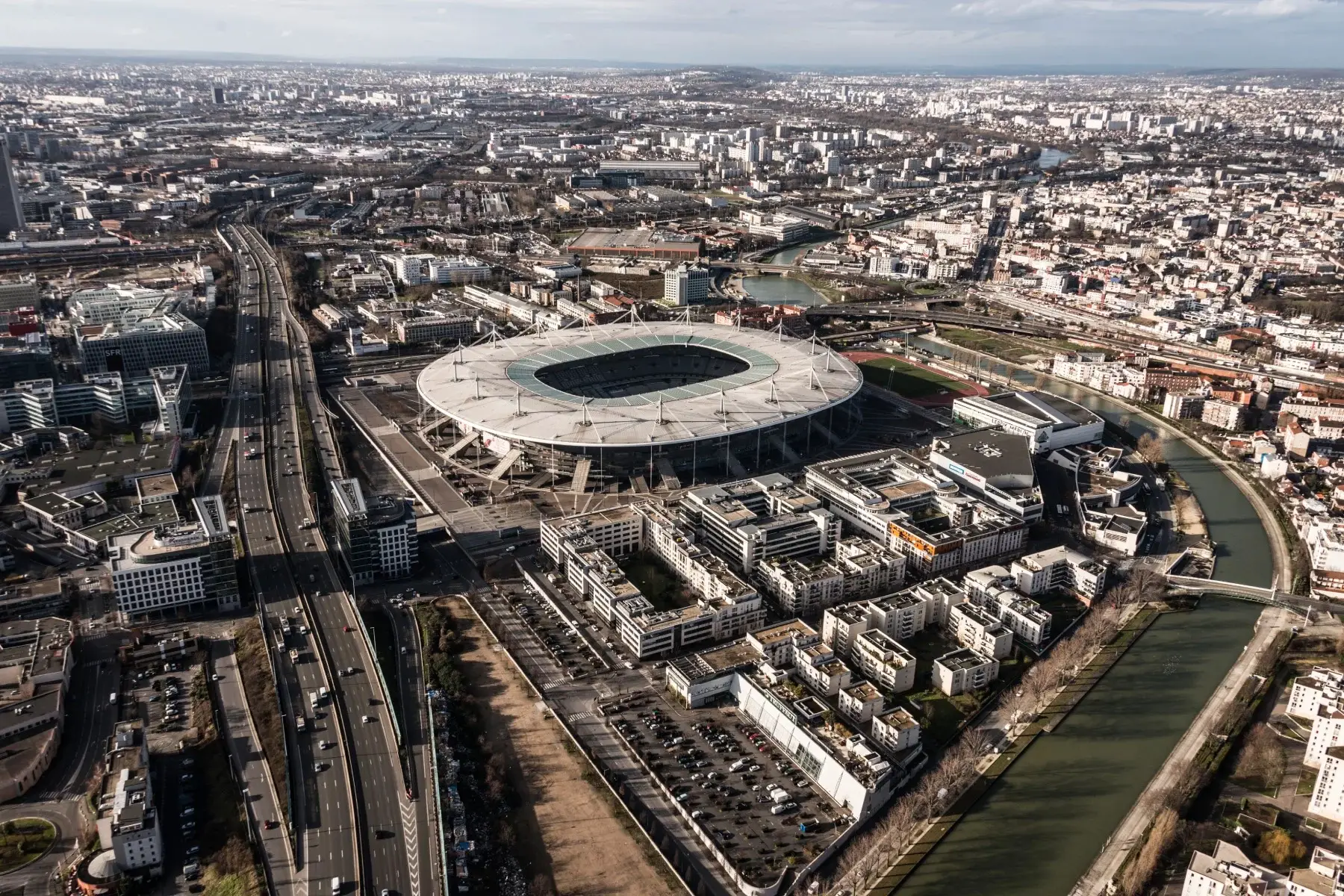 Aerial view of Stade de France in the suburb of Saint-Denis