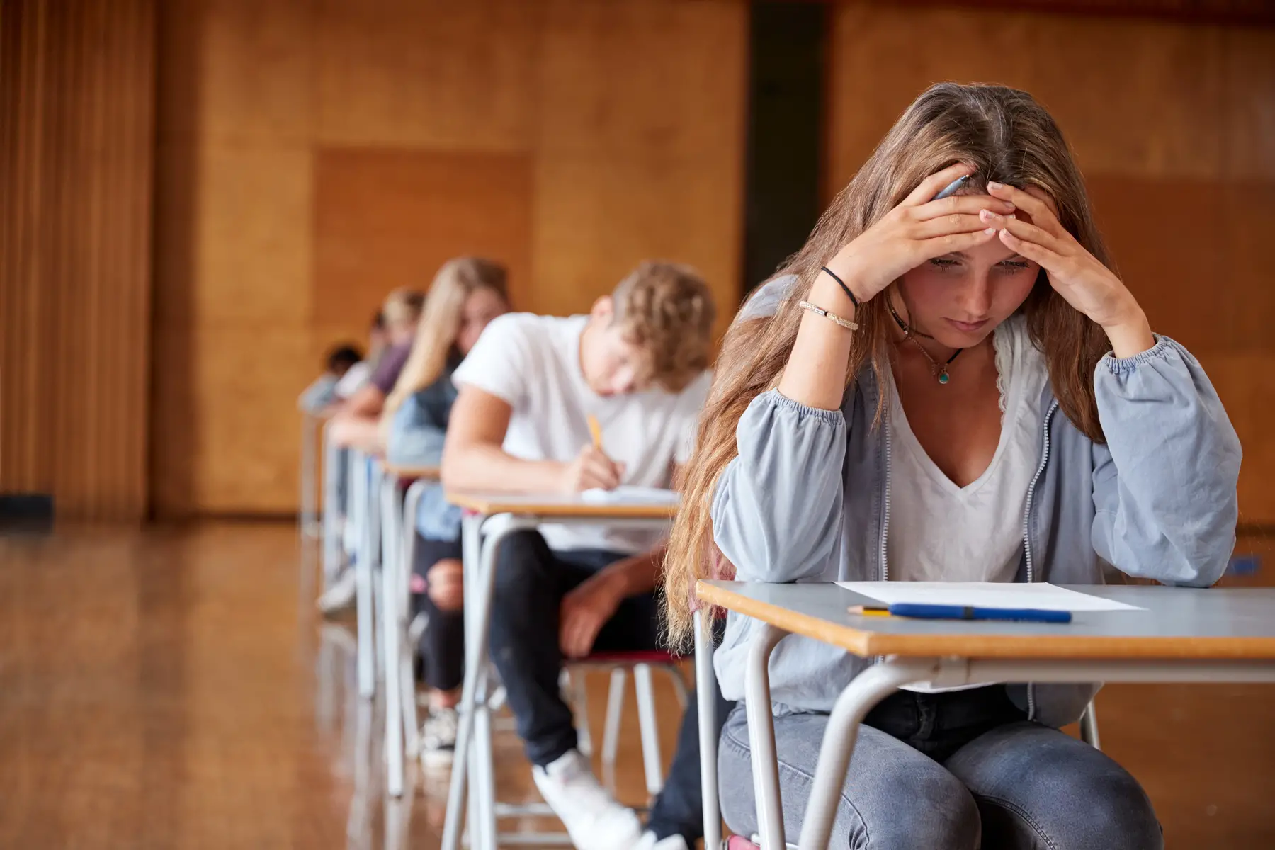 Students sitting baccalauréat exams in France