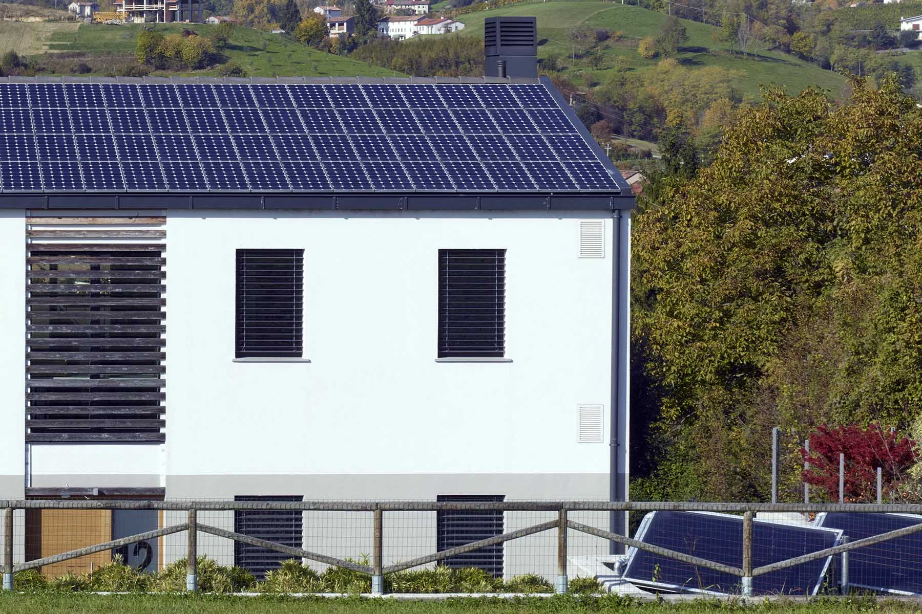Modern house with solar panels on the roof in Sarmede, Italy