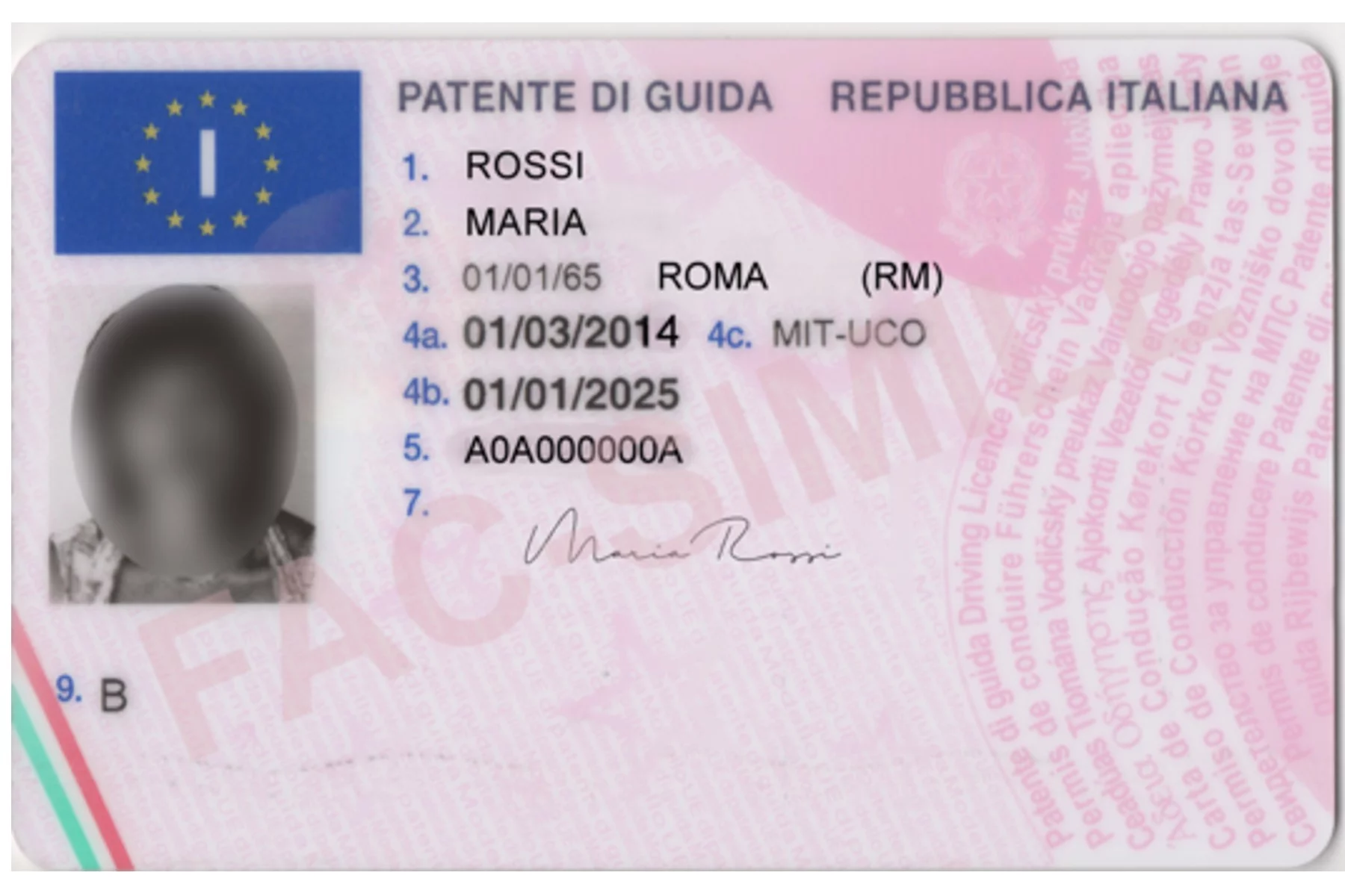 Example of a driving license in Italy