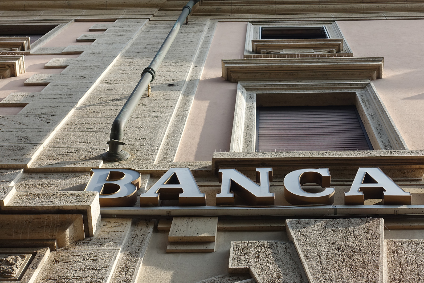 A Banca sign on a bank building in Italy