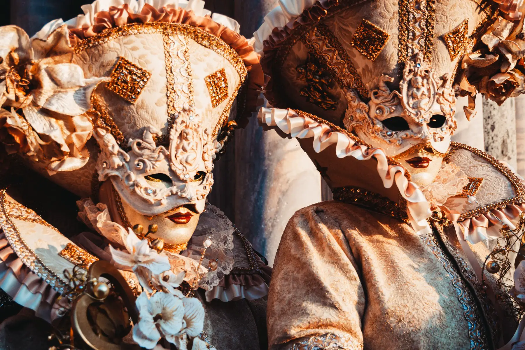 Two masked attendees at the Venice Carnival (Carnevale di Venezia)