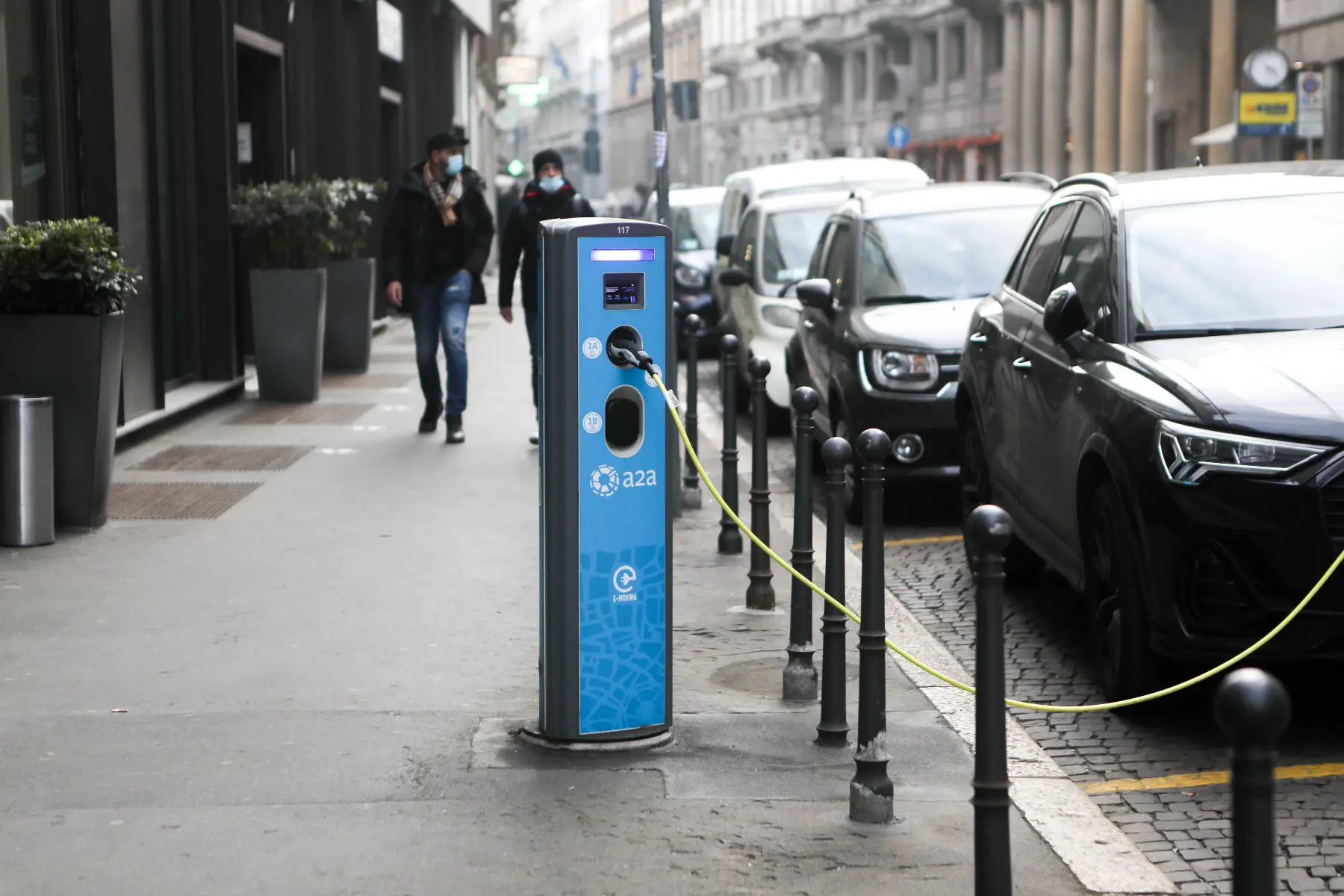 A charging station for electric cars in Milan, Italy