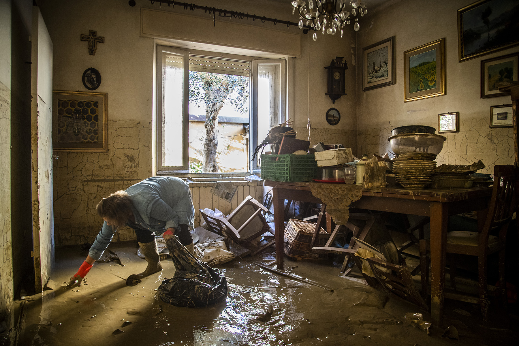 Flood damage inside of a house in Senigallia, Italy