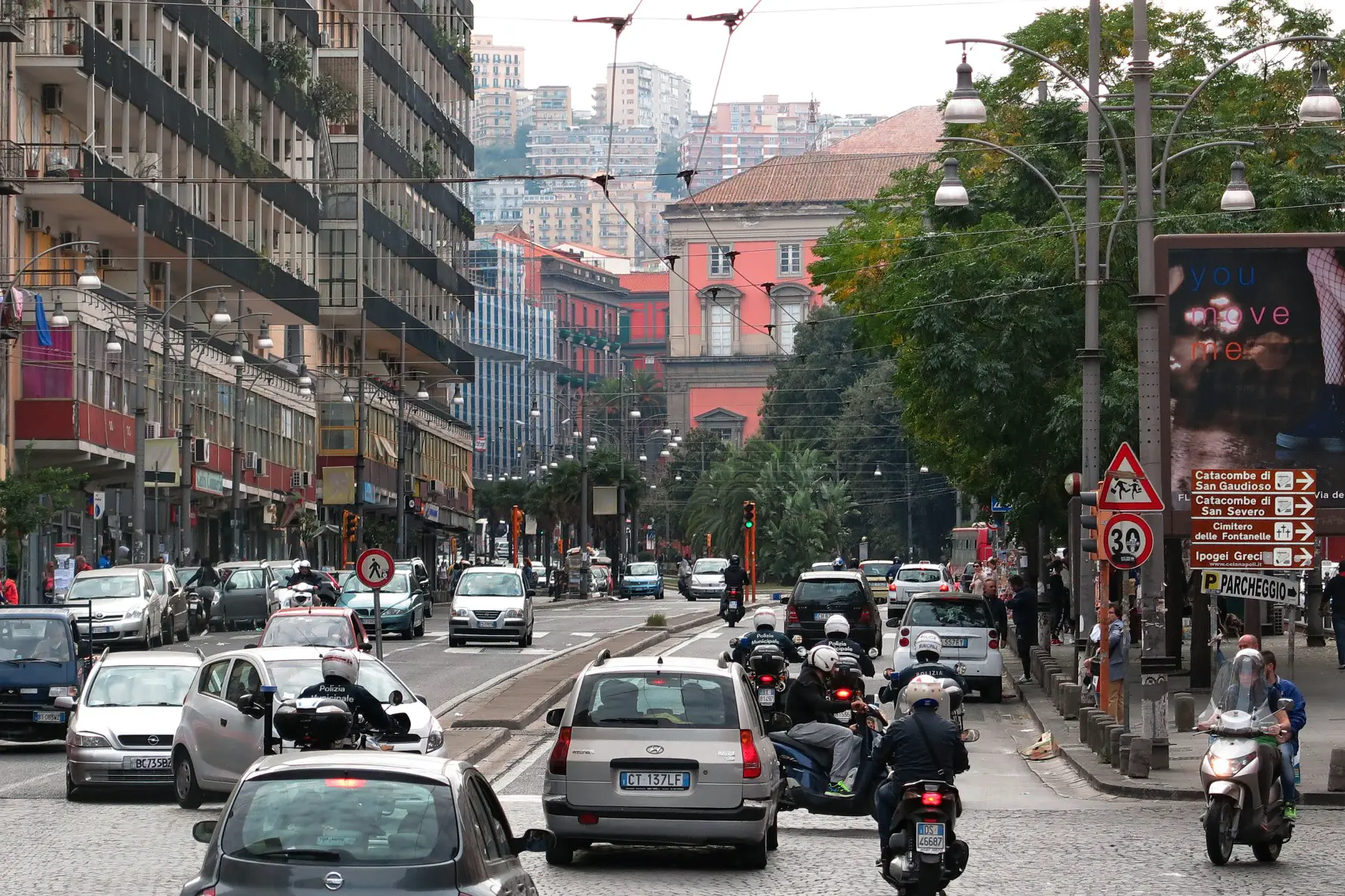 Busy intersection in Naples, Italy
