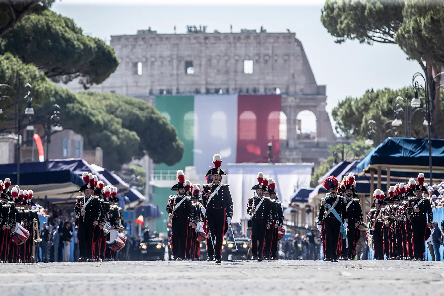 A military parade in front of the Colosseum in Rome