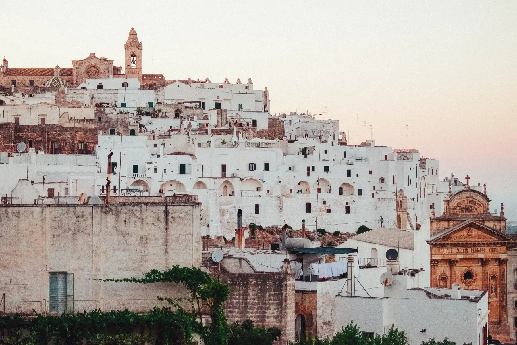 A landscape view of the 'white city' Ostuni, in Italy