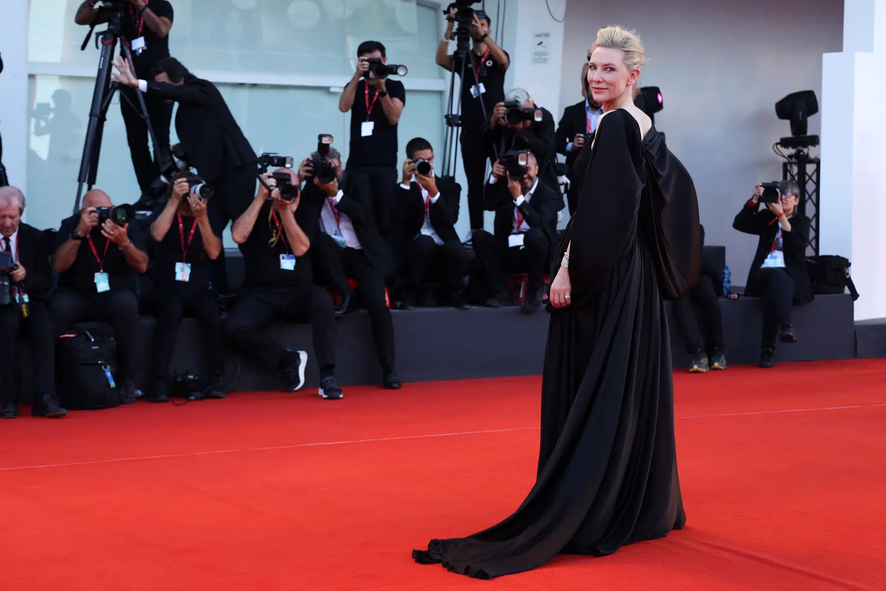 Actress Cate Blanchett posing on the red carpet as she attends the closing ceremony at the 79th Venice International Film Festival in 2022