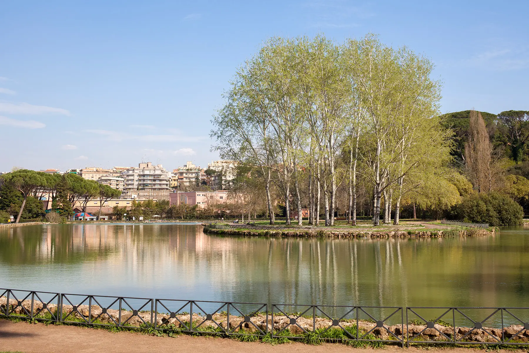 Villa Ada park in Rome – large pond with an island and trees in the middle