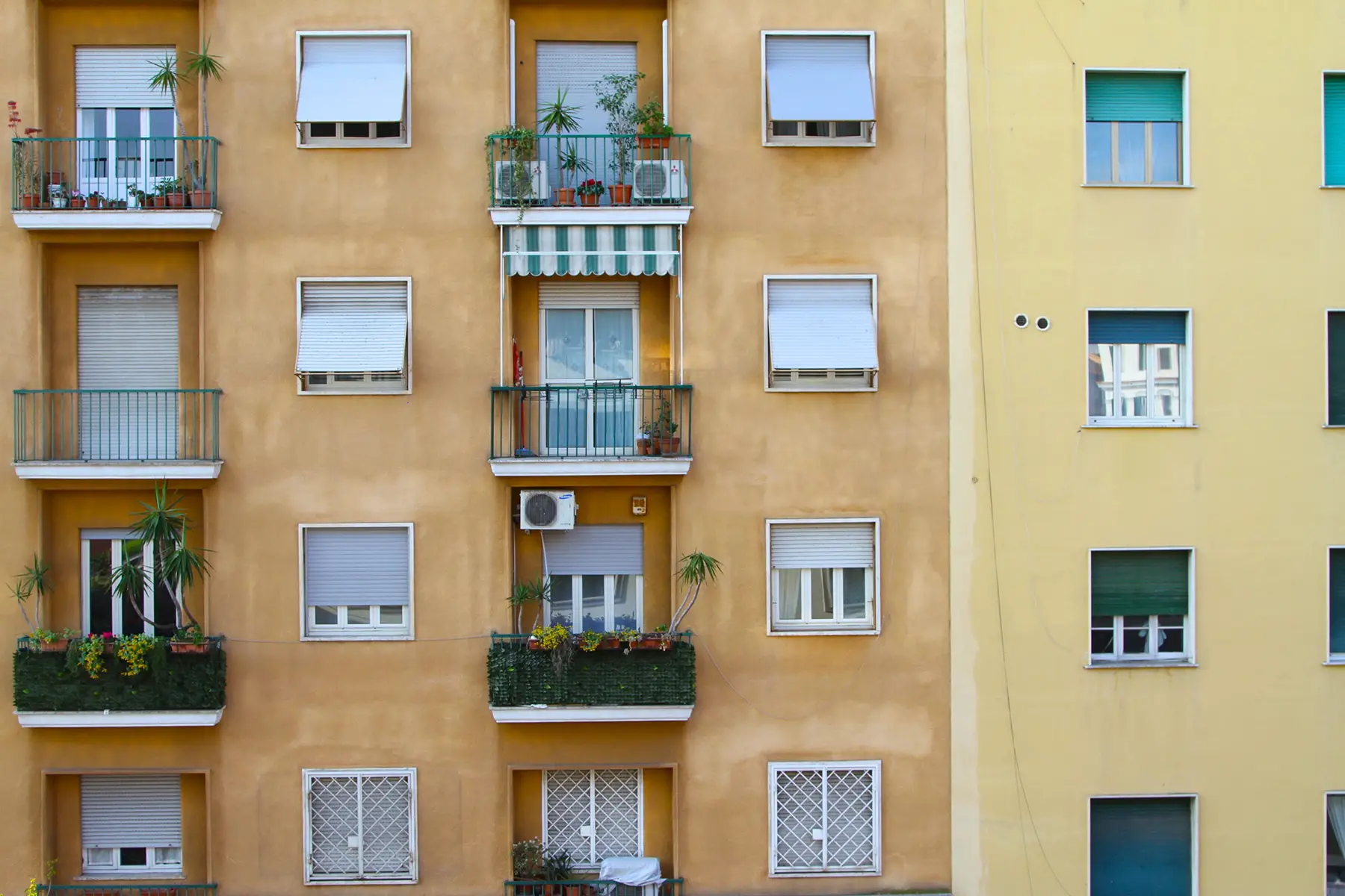 Orange and yellow apartment facade