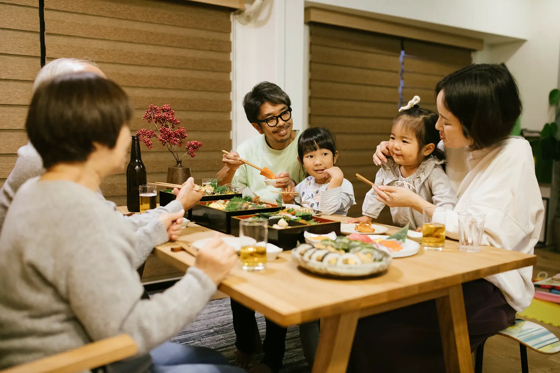 A family enjoying a celebratory meal