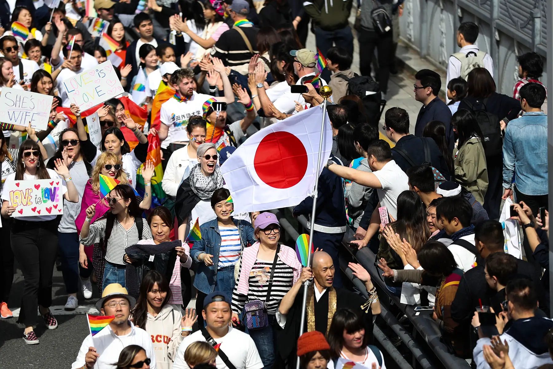 People walking in the annual Tokyo Rainbow Pride Parade in 2019 in Tokyo, Japan.