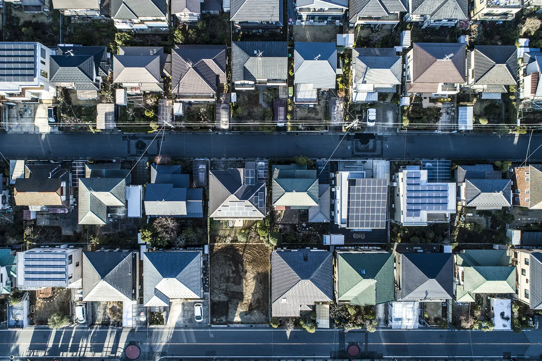 Aerial view of Japanese suburbia