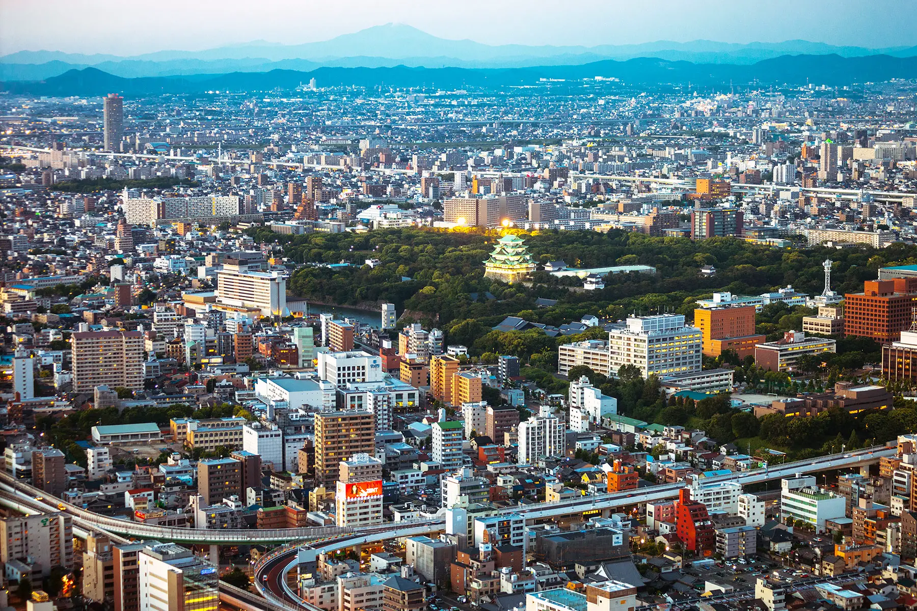 An aerial view of Nagoya