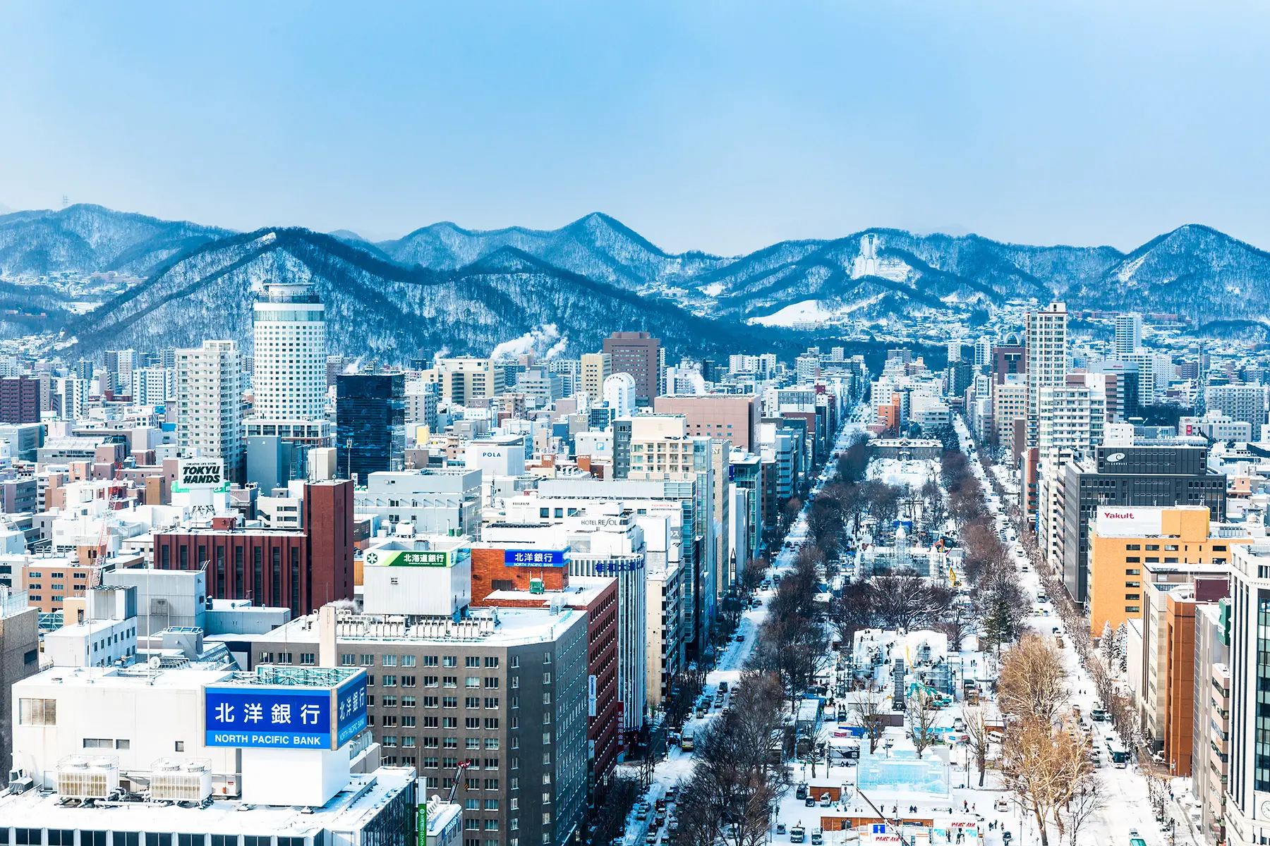 A view of Sapporo from above during the winter